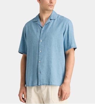 Chemisette Resort 2 en lin - Galeries Lafayette - Bleu vintage