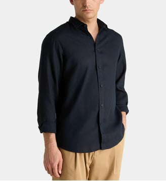Chemise droite légère en lin - Armani Exchange - Bleu foncé