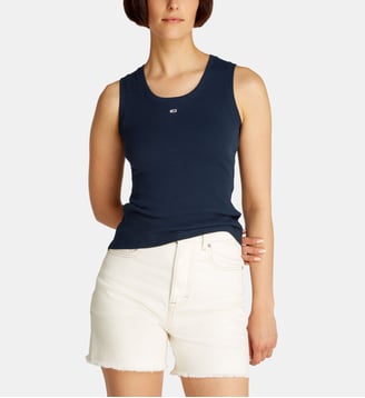 Débardeur ajusté coton stretch côtelé - Tommy Hilfiger - Bleu marine