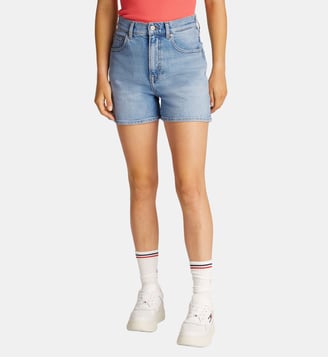 Short mom droit coton stretch délavé - Tommy Hilfiger - Bleu clair