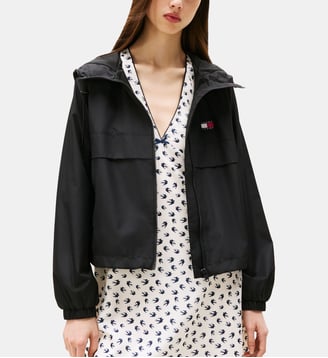 Coupe-vent droit nylon zippé capuche - Tommy Hilfiger - Noir
