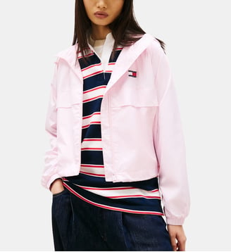 Coupe-vent droit nylon zippé capuche - Tommy Hilfiger - Rose pâle