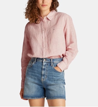 Chemise droite flag en coton et lin  - Tommy Hilfiger - Rose