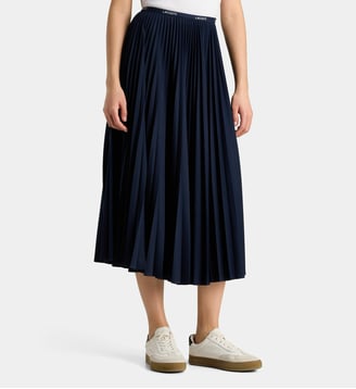 Jupe midi plissée taille signature  - Lacoste - Bleu marine
