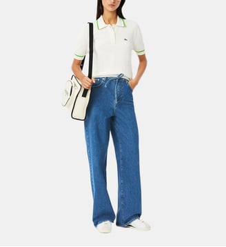 Jean ample denim ceinture à nouer - Lacoste - Bleu denim