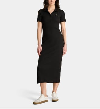 Robe polo midi ajustée coton bio - Lacoste - Noir