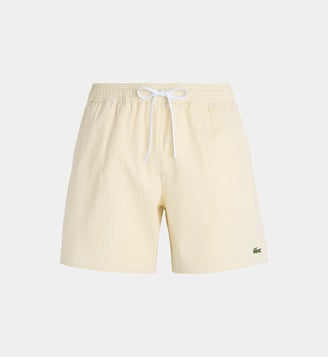 Short de bain droit rayures seersucker - Lacoste - Blanc et jaune