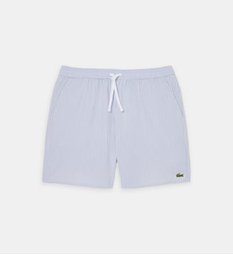 Short de bain droit rayures seersucker - Lacoste - Violet et blanc