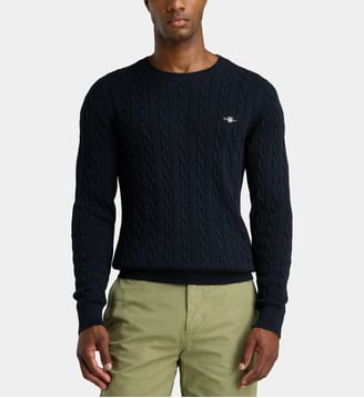 Pull cintré logo et signature en coton - Gant - Bleu marine
