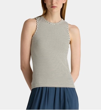 Débardeur marinière en coton bio épais - By Bar Amsterdam - Blanc et bleu foncé
