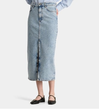 Jupe Elba droite mi-longue en denim - By Bar Amsterdam - Bleu jean délavé