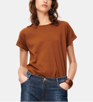 T-shirt Albano manches roulottées coton mélangé - Sessùn - Canelle