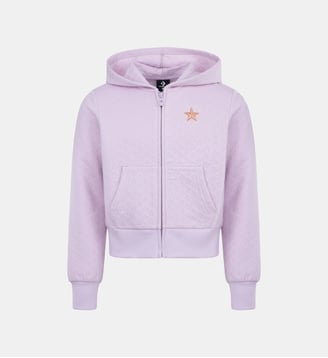 Sweat droit zippé capuche coton mélangé à étoiles - Converse - Rose pâle