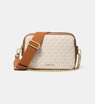 Sac à main camera toile monogrammée - Michael Kors - Écru et marron