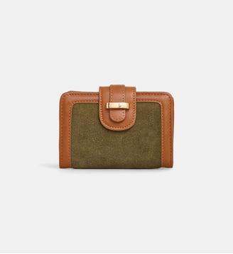 Portefeuille Ava en cuir - Galeries Lafayette - Vert et camel