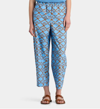 Pantalon droit Rhodes imprimé fantaisie en coton - Chloé Stora - Bleu et marron