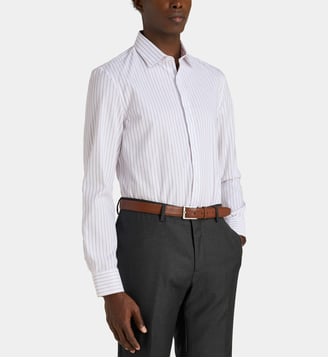Chemise droite Hsrbank en coton rayée - Galeries Lafayette - Rouge