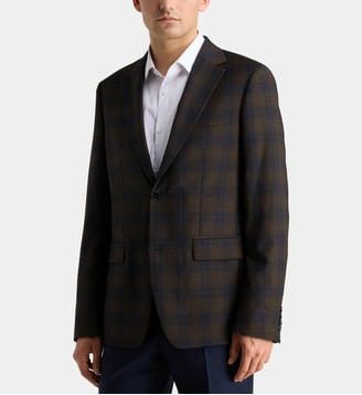 Veste de costume droite Vilnius carreaux en laine italienne - Comptoir GL - Marron