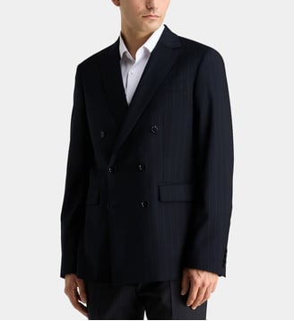 Veste de costume droite Vinci en laine italienne rayée - Comptoir GL - Bleu marine