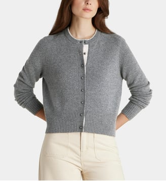 Cardigan droit court Dali en laine - Galeries Lafayette - Gris foncé