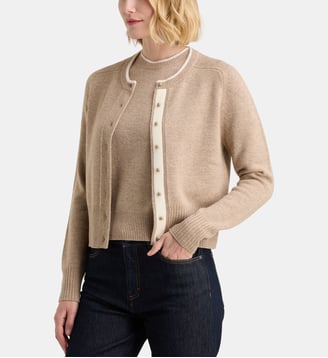 Cardigan droit court Dali en laine - Galeries Lafayette - Beige