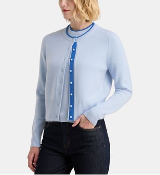Cardigan droit court Dali en laine - Galeries Lafayette - Bleu ciel