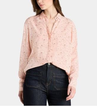 Chemise ample Alma Tra fleurie en viscose - Galeries Lafayette - Écru et marron