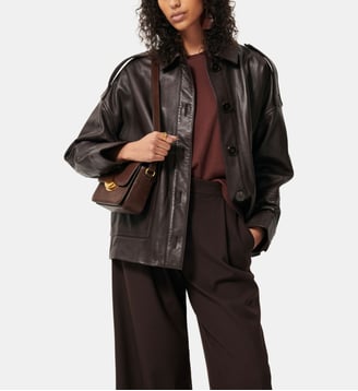 Manteau court ample Harriboyd en cuir - Sessùn - Marron foncé