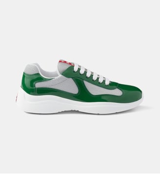 Baskets basses America’s Cup en cuir verni et tissu technique - Prada - Vert
