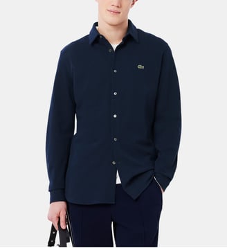 Chemise droite logo en coton - Lacoste - Bleu marine