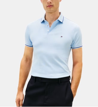 Polo slim en coton - Tommy Hilfiger - Bleu pâle