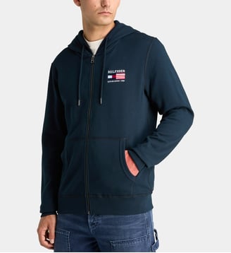Sweat zippé à capuche Americana en coton - Tommy Hilfiger - Bleu marine