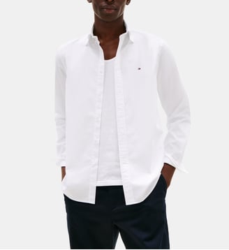 Chemise droite en coton micro motif fantaisie - Tommy Hilfiger - Blanc