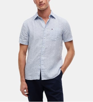 Chemisette droite imprimée en lin - Tommy Hilfiger - Bleu