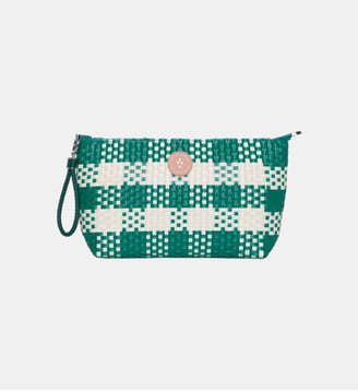 Pochette zippée motif carreaux - Sorbet Island - Vert et blanc