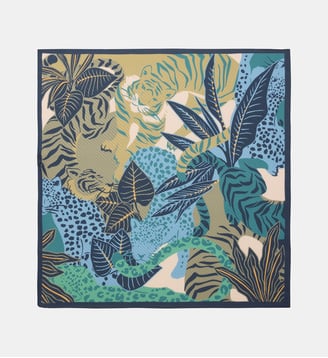 Carré plissé Fauvelle à motif animalier - Galeries Lafayette - Bleu vert