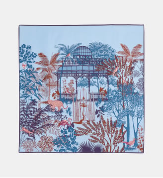 Carré Erin imprimé fantaisie en soie - Galeries Lafayette - Bleu jean