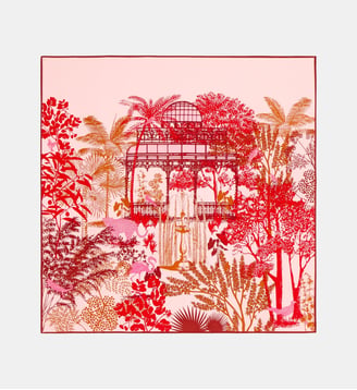 Carré Erin imprimé fantaisie en soie - Galeries Lafayette - Rose et rouge