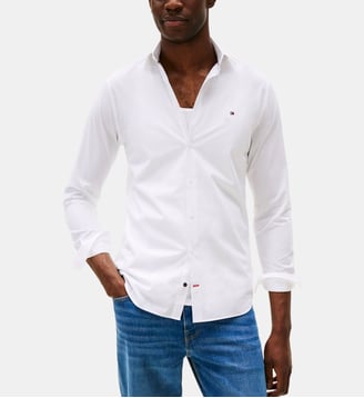 Chemise slim en popeline signature - Tommy Hilfiger - Blanc