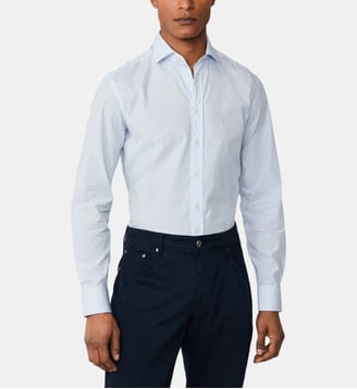 Chemise classique à motif en coton - Hackett London - Bleu clair