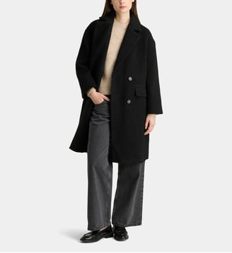 Manteau Bedford New ample mi-long en laine recyclée - Galeries Lafayette - Noir