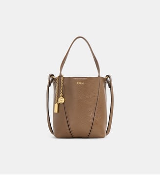 Petit sac cabas Spin cuir grainé  - Chloé - Marron fumé