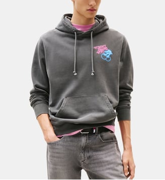 Hoodie droit en coton délavé signature - Tommy Hilfiger - Noir clair