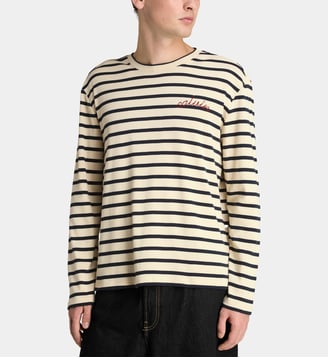 T-shirt manches longues rayé en coton - Calvin Klein - Écru et bleu marine