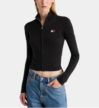 Pull crop slim en coton - Tommy Hilfiger - Noir
