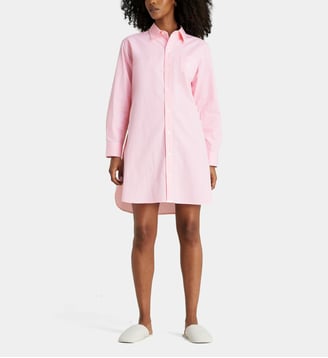 Chemise de nuit longue rayée en popeline de coton - Lauren Ralph Lauren - Rose et blanc