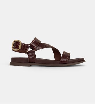 Sandales plates Hinou clouté cuir  - Cosmoparis - Cerise