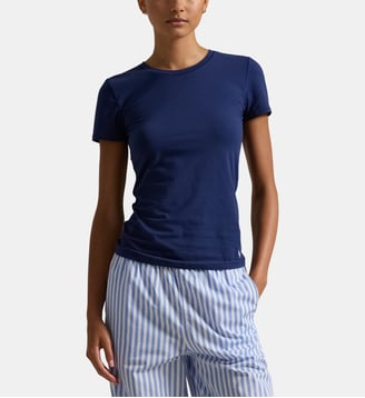 T-shirt ajusté en coton mélangé - Polo Ralph Lauren - Bleu marine