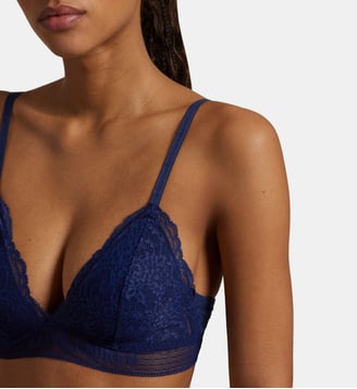 Soutien-gorge forme triangle en coton mélangé dentelle - Polo Ralph Lauren - Bleu marine
