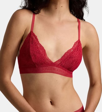 Soutien-gorge forme triangle en coton mélangé dentelle - Polo Ralph Lauren - Rouge